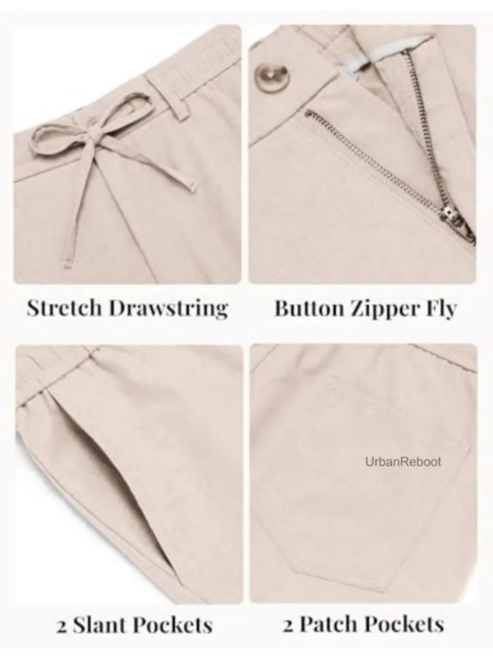 Men's Cotton Linen Drawstring Pants Lightweight Summer Beach Casual Stretch